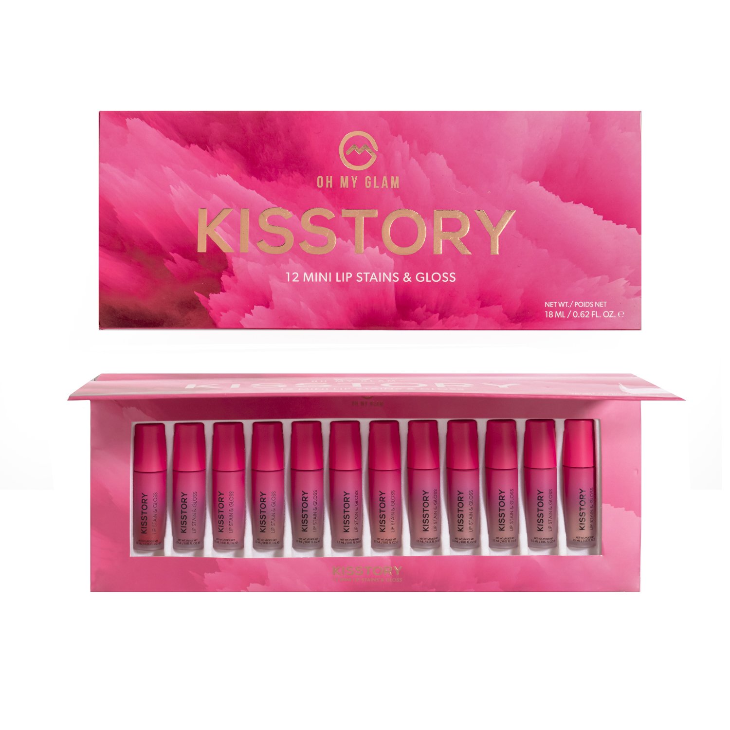 Oh My Glam Kisstory 12pc Mini Lip Stains And Gloss Gift Set